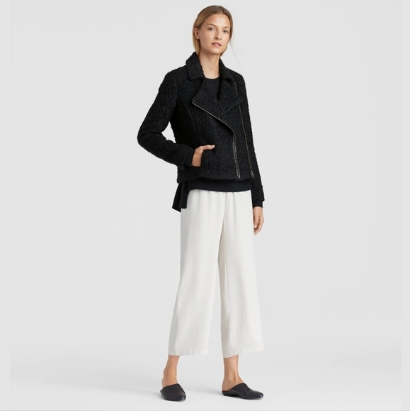 ❤️ EILEEN FISHER CURLY ALPACA BLACK MOTO JACKET, SP (SMALL PETITE) - Picture 2 of 16